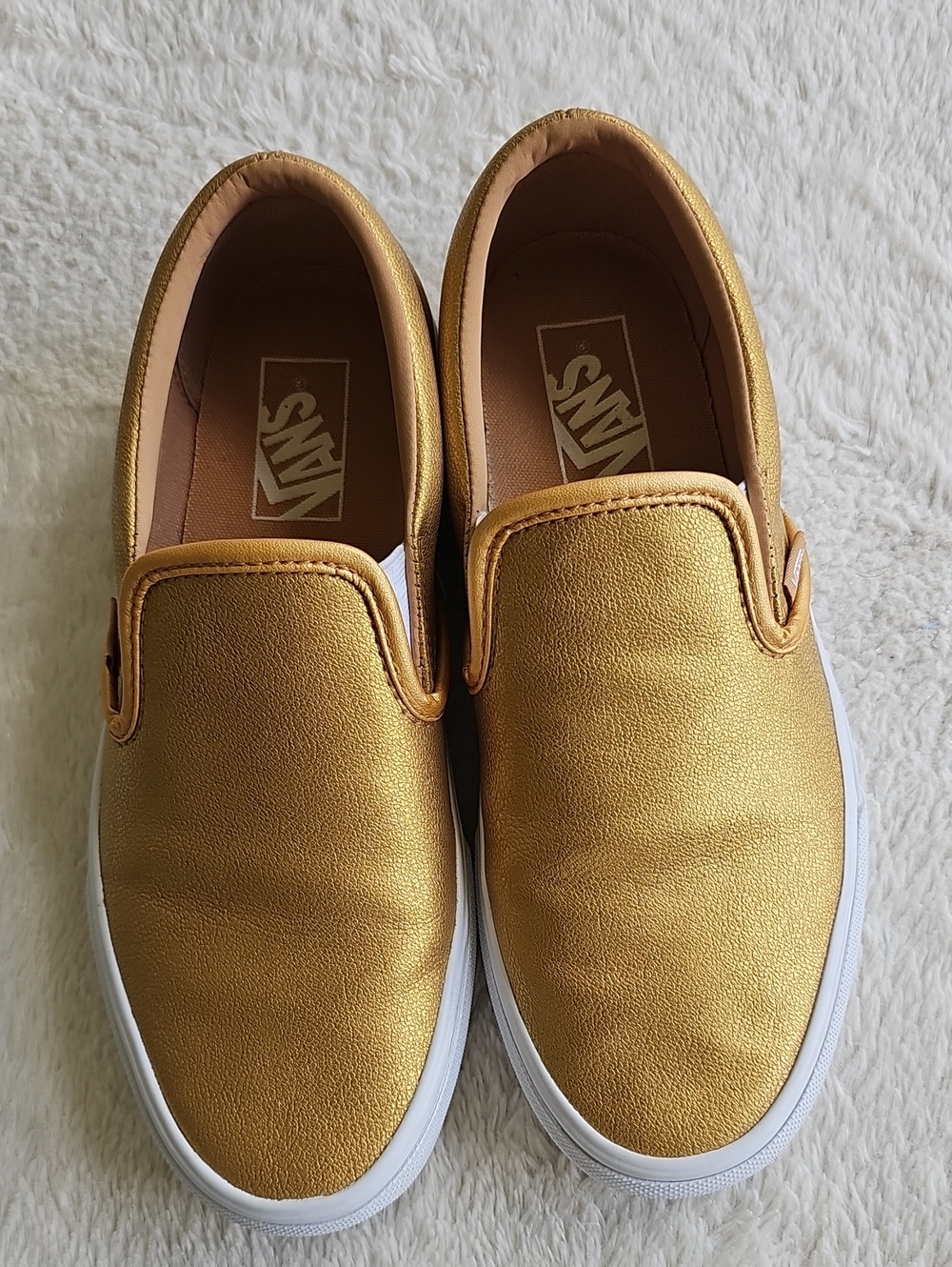 Vans Gold Vans Classic Slip-On Metallic Gold Foil Leather Low Top Sneakers